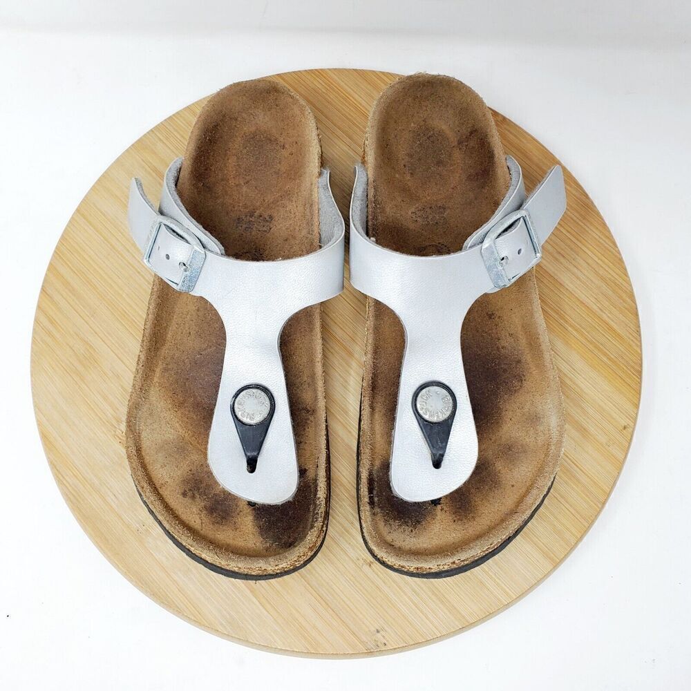 Birkenstock Gizeh Sandals‎ Kids 12 Silver Shoes Thong Slip On Buckle Girls Boys